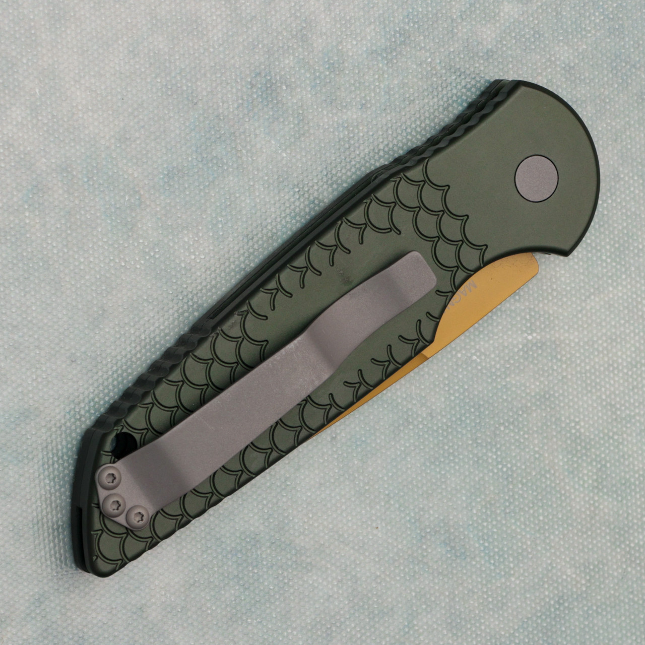 Pro-Tech TR-3 X1 SW Green Fish Scale Handle w/ Aftermarket Chad
