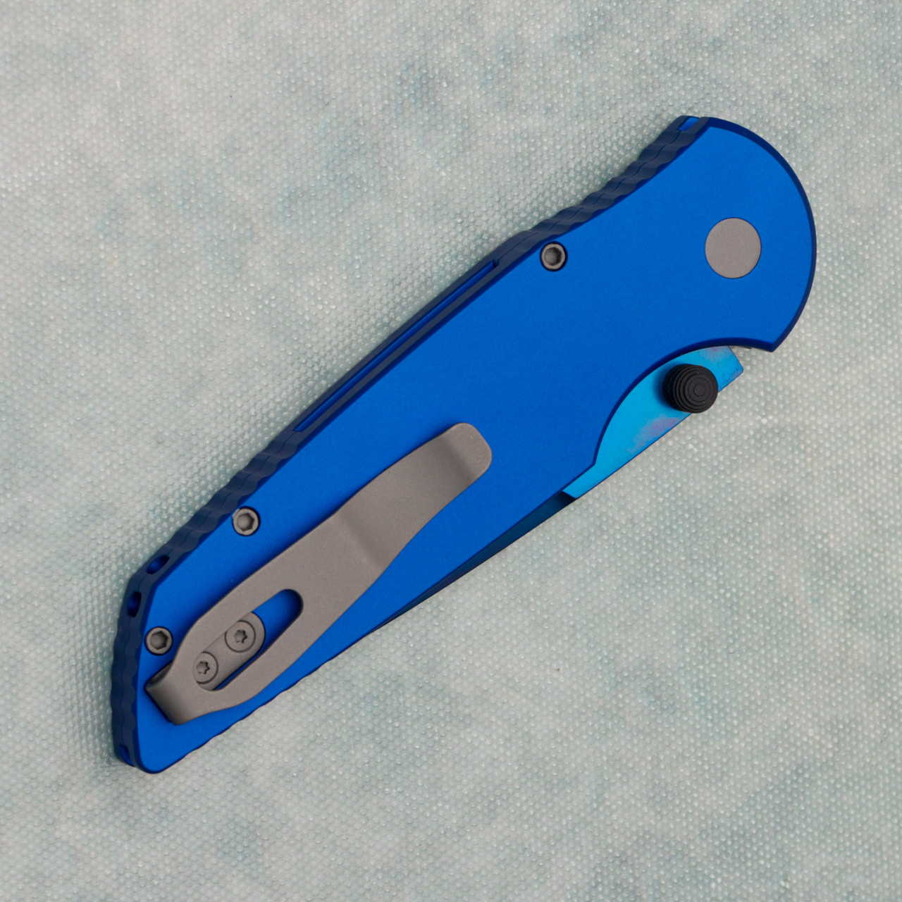 Pro-Tech TR-3 Integrity Button Lock Blue Handle w/ Aftermarket
