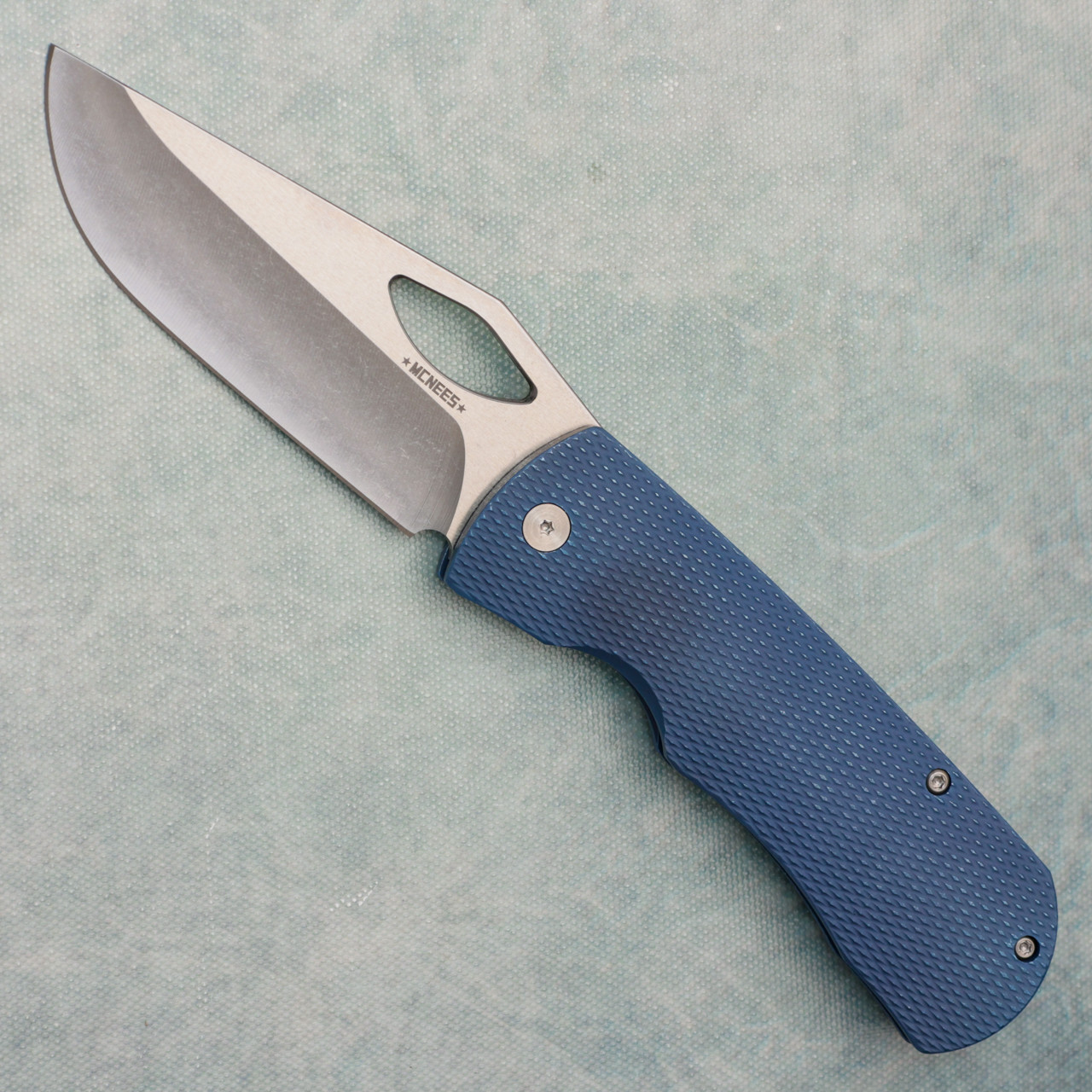 McNees Knives Dixon Frame Lock Diamond Pattern Blue Titanium