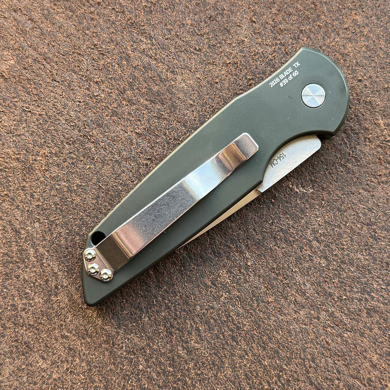 Pro-Tech TR-3 Green Grooved Handle Stonewash 154CM Blade Mosaic