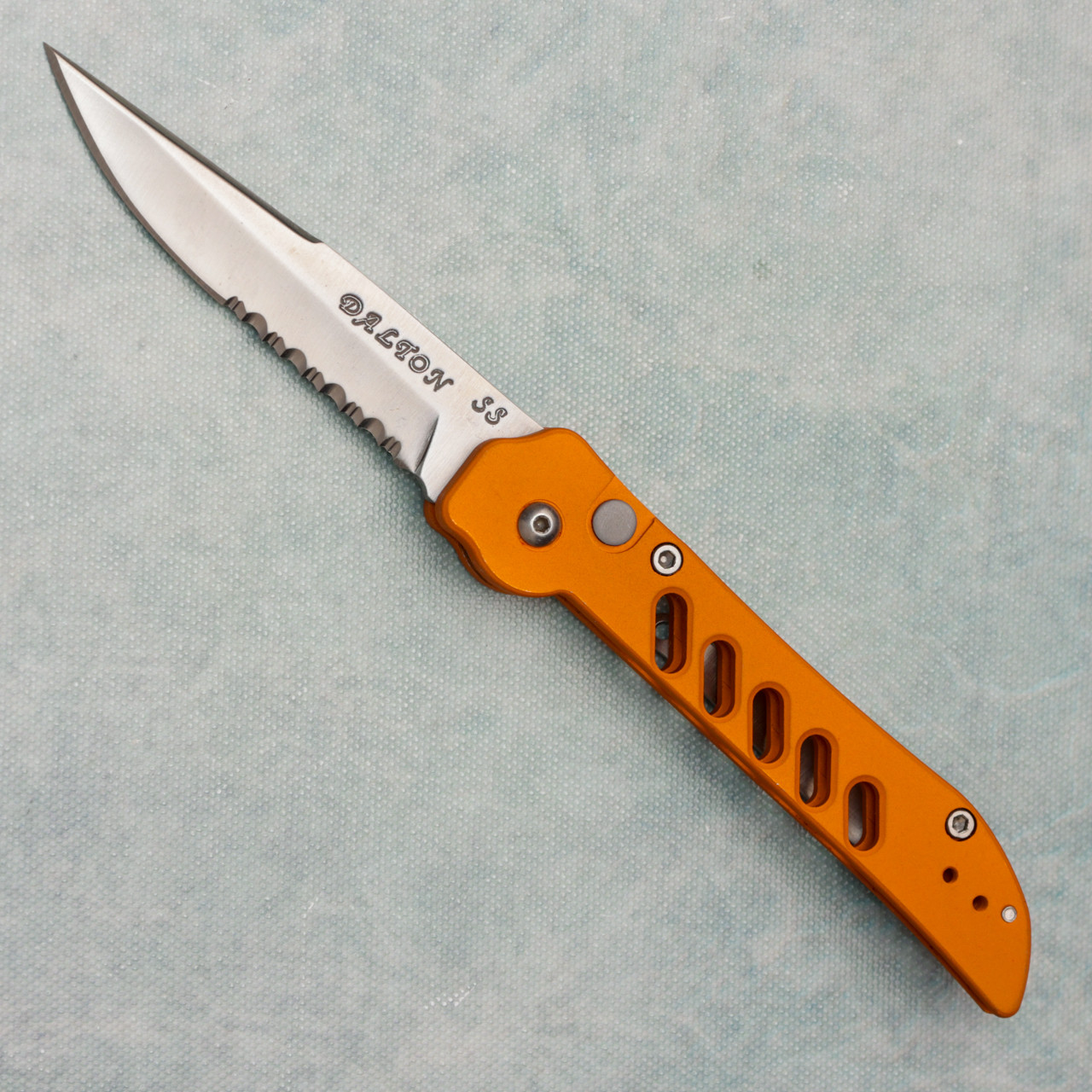 Dalton Super Slim Lite Auto Orange Handle Satin Part Serrated