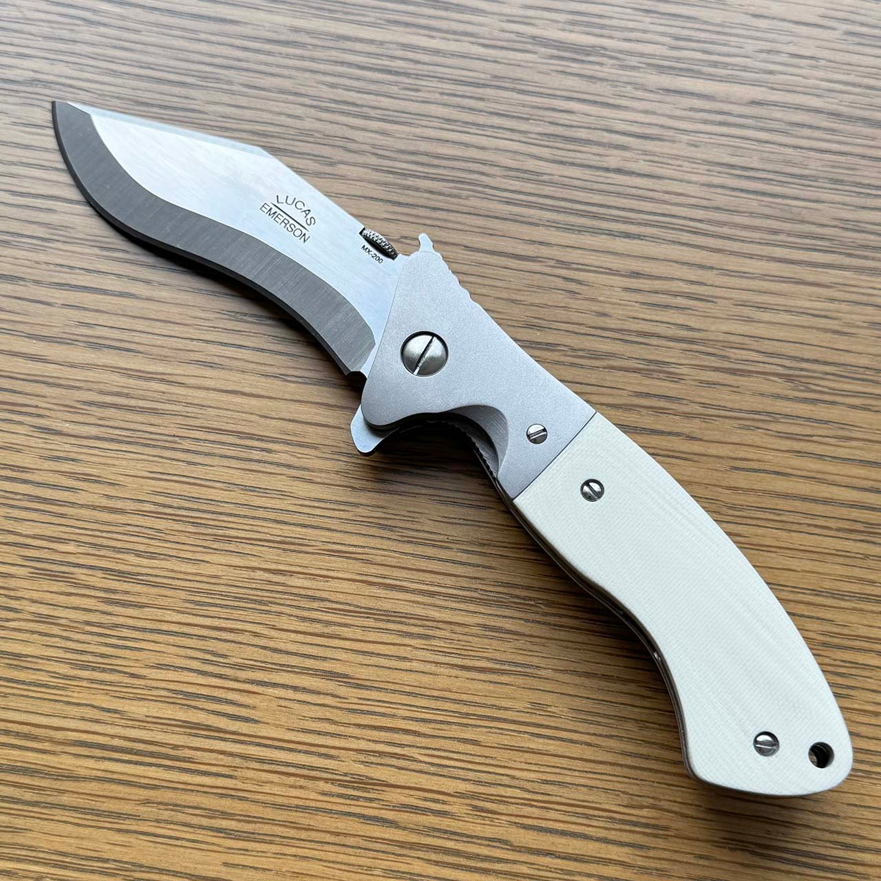 Lucas Emerson Custom MX-200 Liner Lock White G-10 Handle w