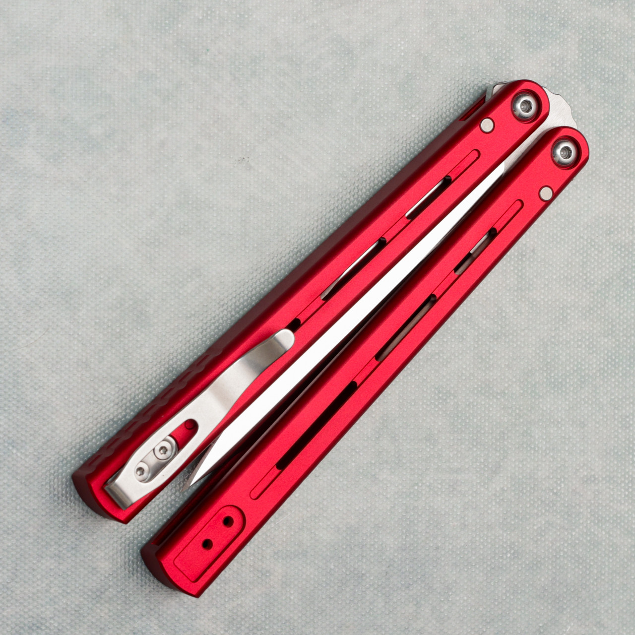 Pro-Tech Squid Industries FlyFather 2 Balisong Red Handles Satin