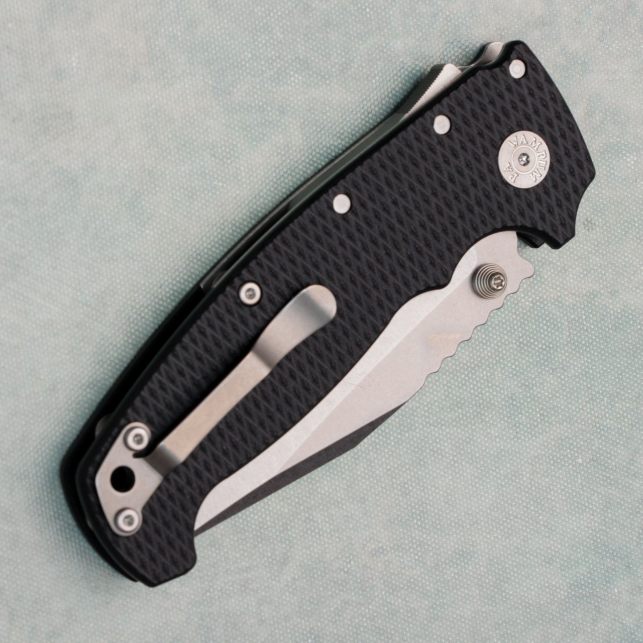 Demko MG AD20 XXX Clip Point Shark Lock Black G10 Handle Stonewash
