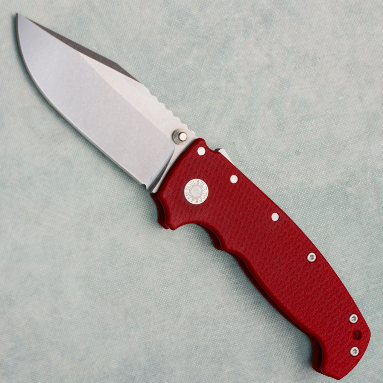Demko MG AD20 XXX Clip Point Shark Lock Red G10 Handle Stonewash