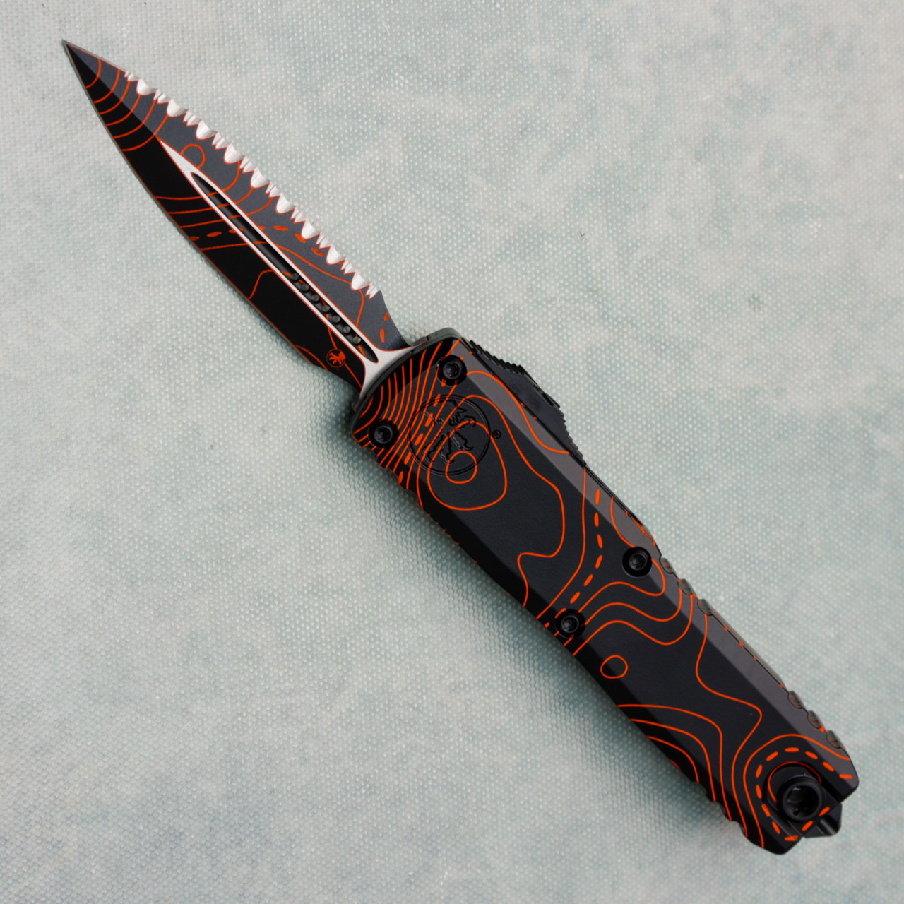 Microtech UTX-85 Gen IV D/E Topographic Black/Orange Camo Full