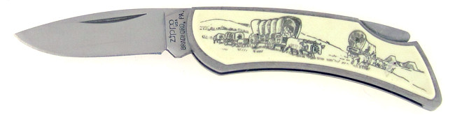Zippo Lock Back Stainless Steel & Scrimshaw | American Edge Knives