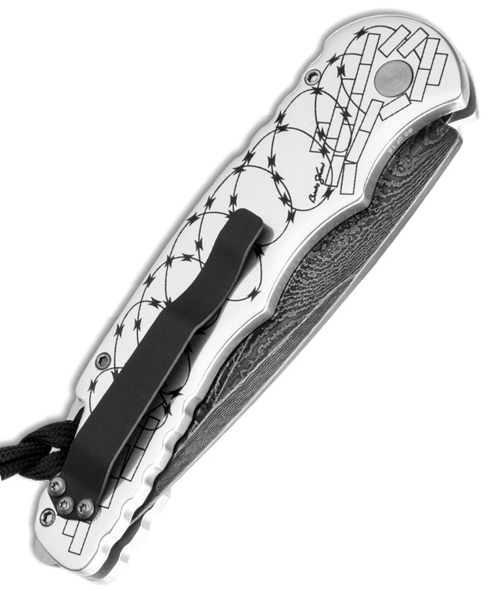 Pro-Tech TR-4.62 Polished Aluminum Skull Brick Barbwire Handle Zoe
