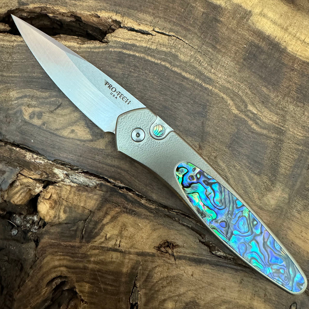 Pro-Tech Newport Auto Custom Bronze Titanium w/ Abalone Satin