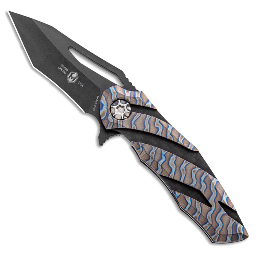 Heretic Knives Dew Hara Tenshi Liner Lock Recurve Flamed Titanium