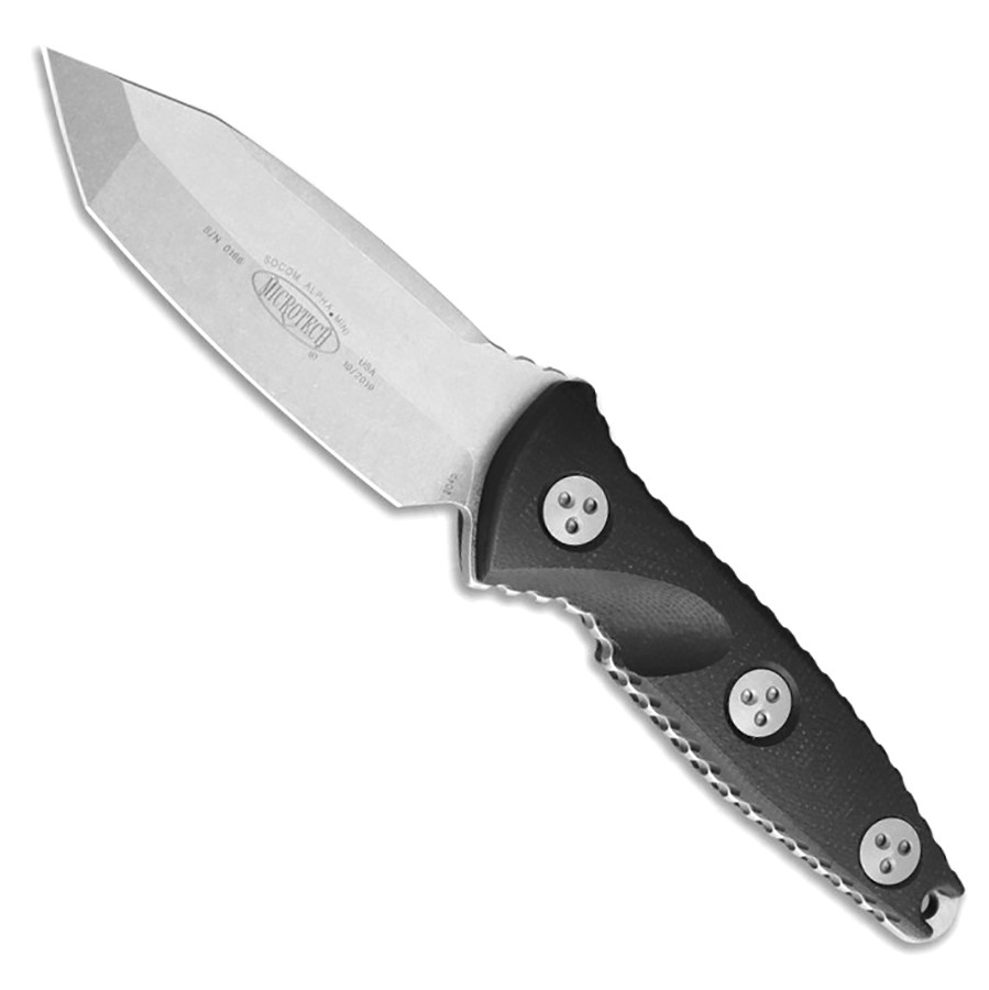 Microtech Socom Alpha Mini Tanto Fixed Blade T/E Black G-10 Stonewash ...