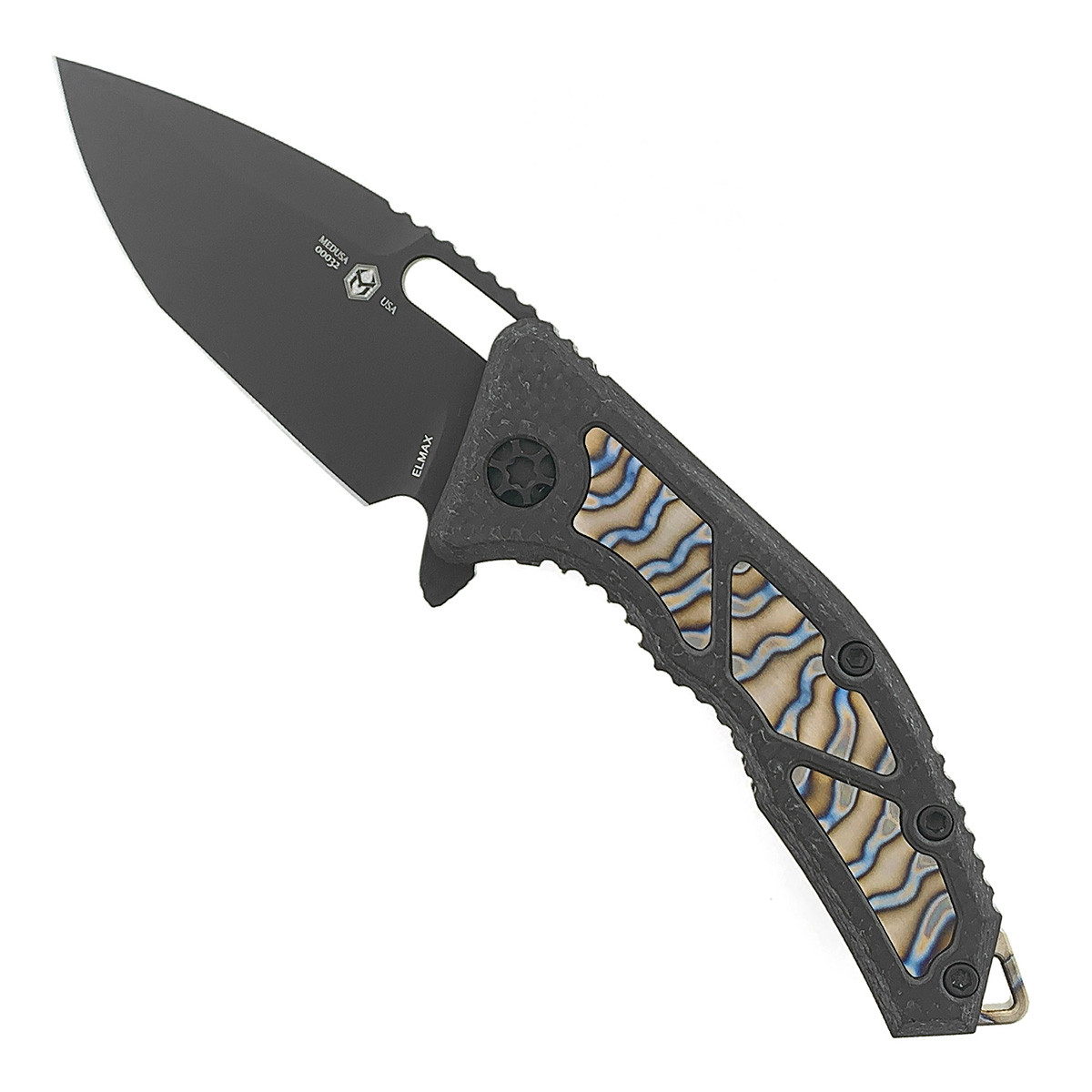 Heretic Knives Medusa Manual Tanto Carbon Fiber Handle w/ Flamed