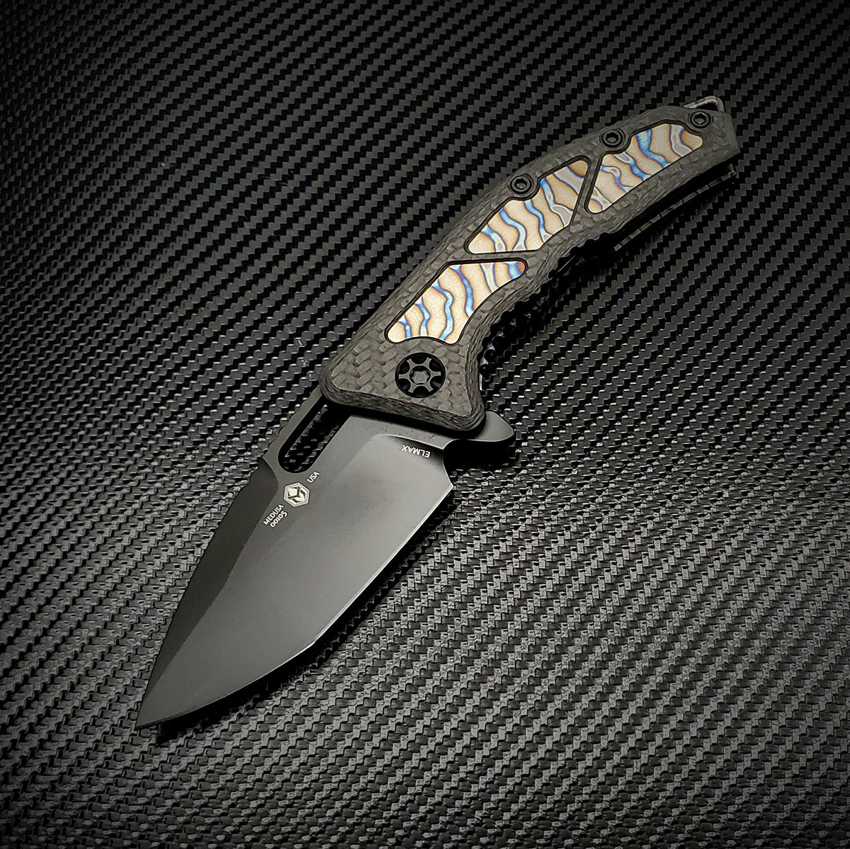 Heretic Knives Medusa Manual Tanto Carbon Fiber Handle w/ Flamed