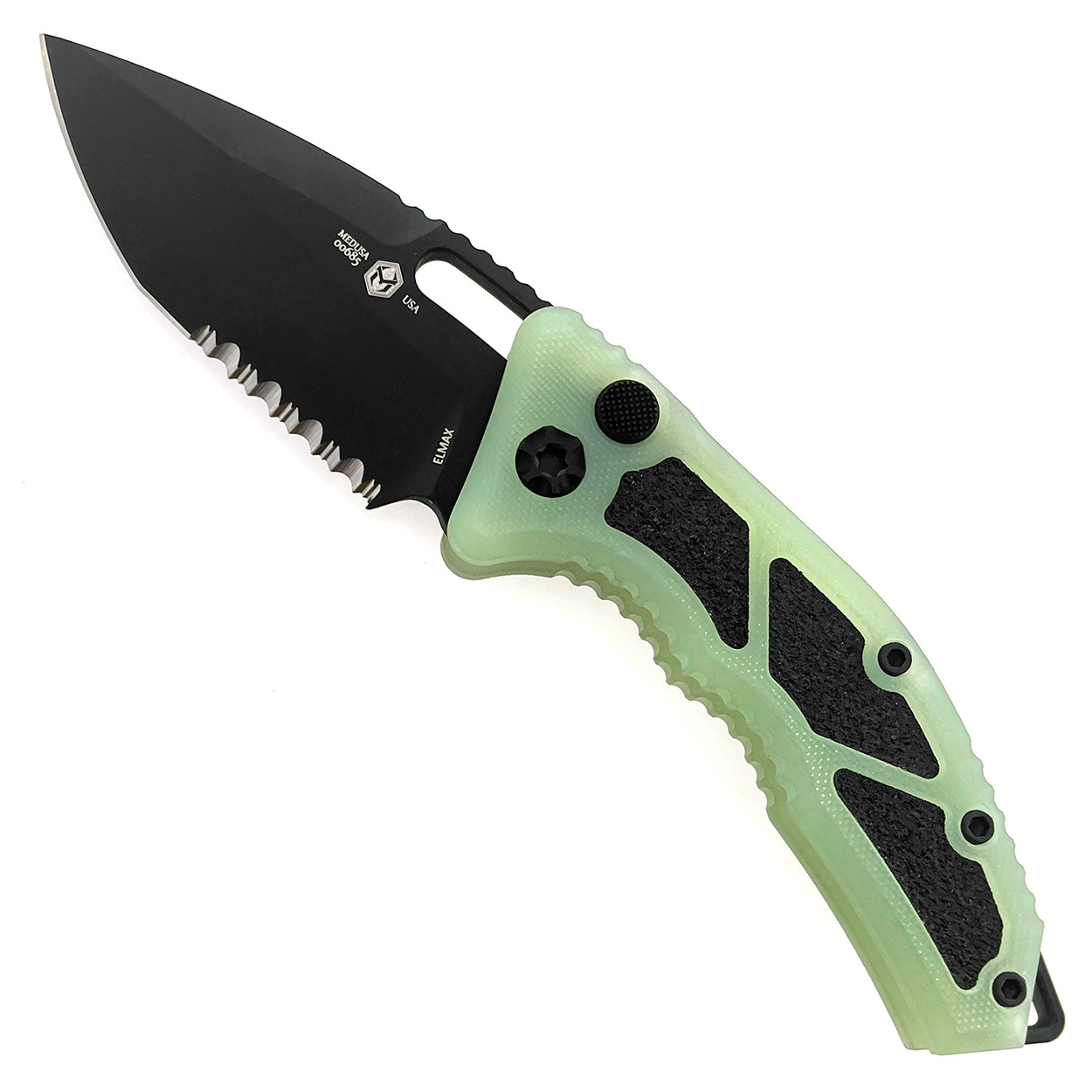 Heretic Knives Medusa Auto Tanto Jade G-10 Handle Black Serrated