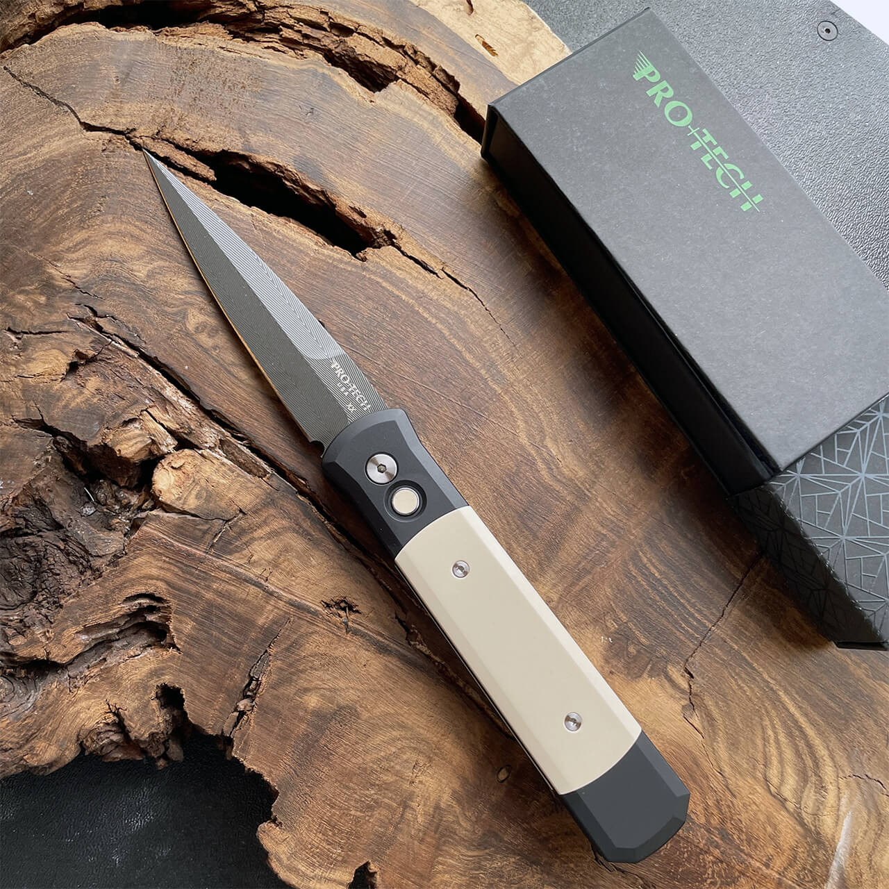 Pro-Tech Godfather Custom Tuxedo Black Handle w/ Ivory Micarta