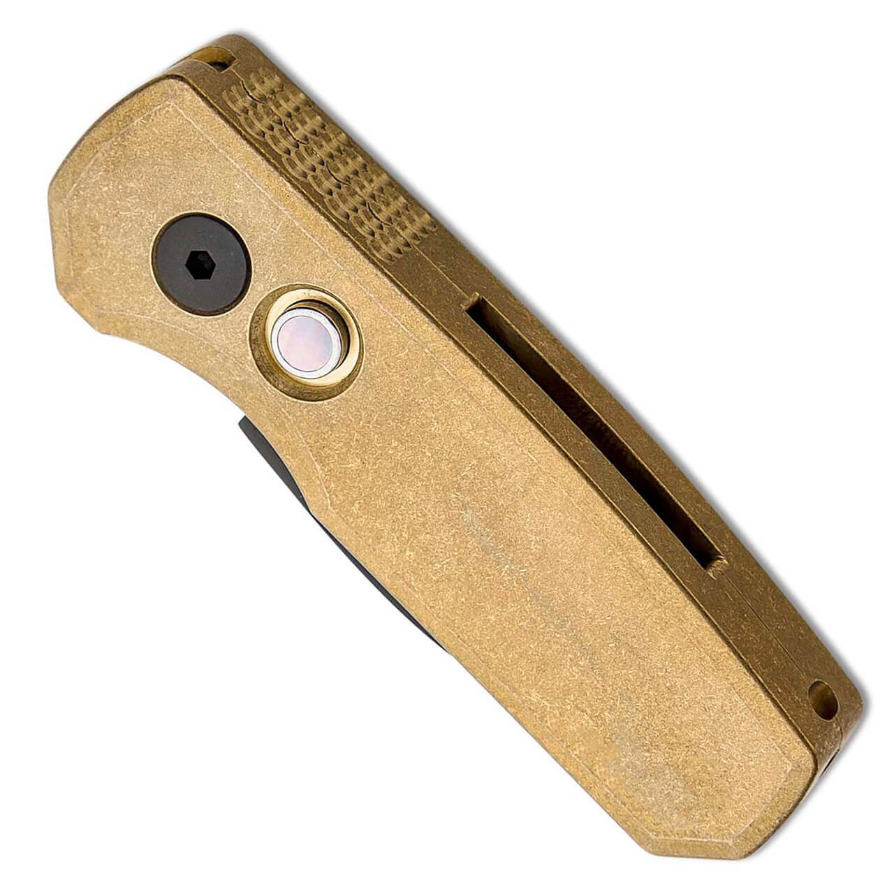 Pro-Tech Runt 5 Wharncliffe Bronze AL Handle DLC Blade Pearl Pro-Tech Runt 5 Wharncliffe Bronze AL Handle DLC Blade Pearl