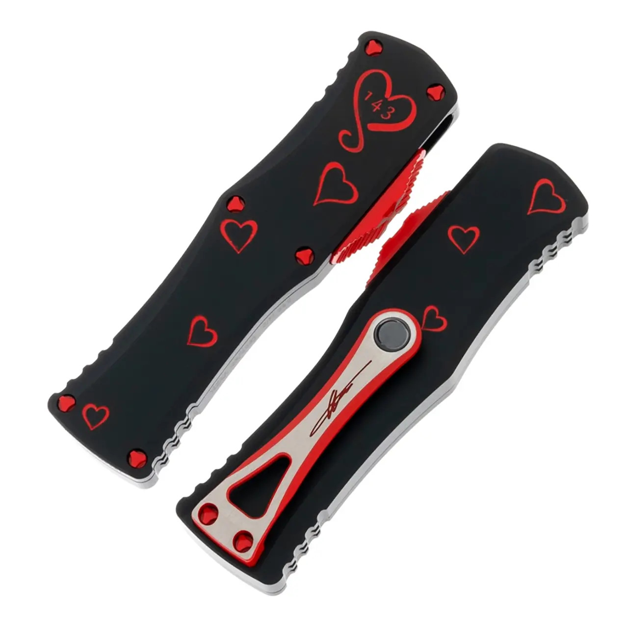Microtech Hera D/E Twin Flames Set Black w/ Deep Engraved Red