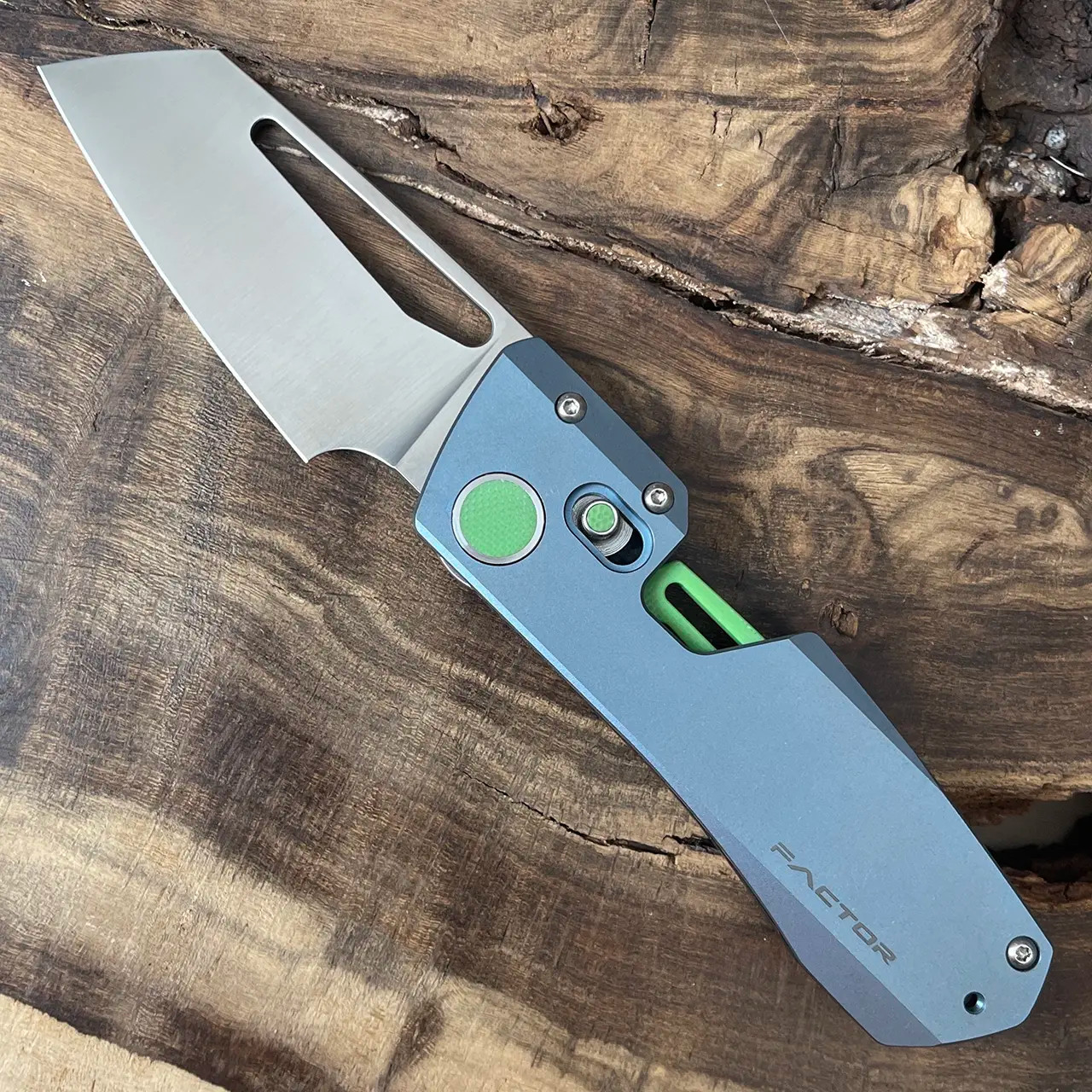 Winterblade Factor M-Lock Blue Titanium Handle w/ Lime Green G-10 