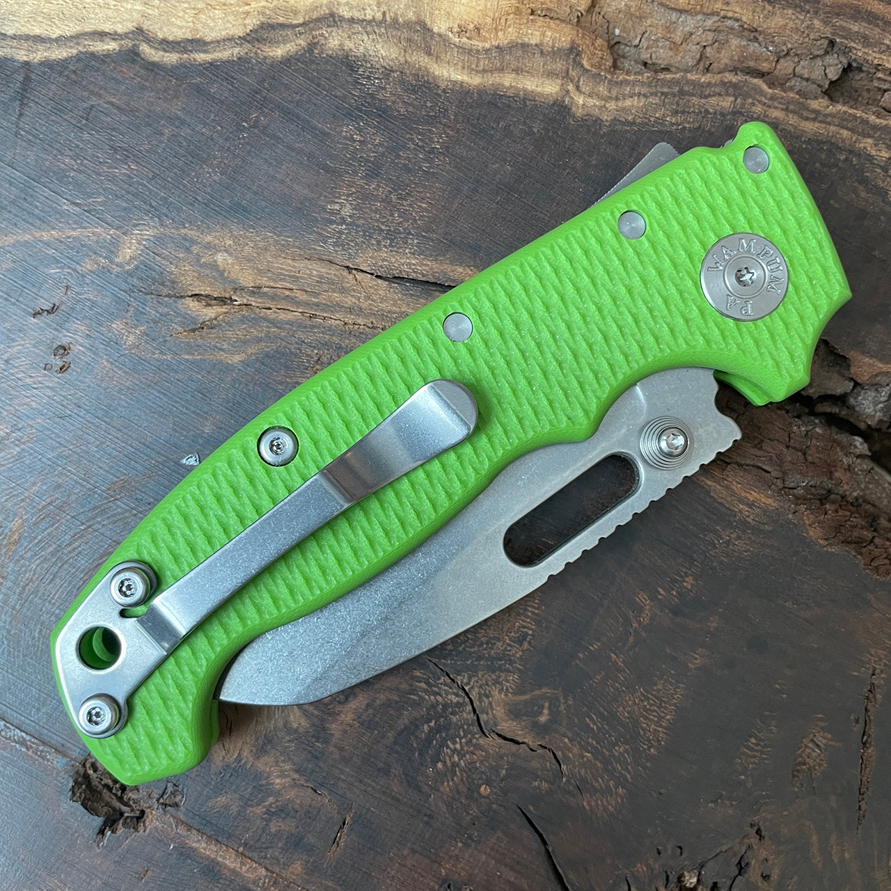 Demko MG AD20S Shark Lock Neon Green G10 Handle Stonewash Shark