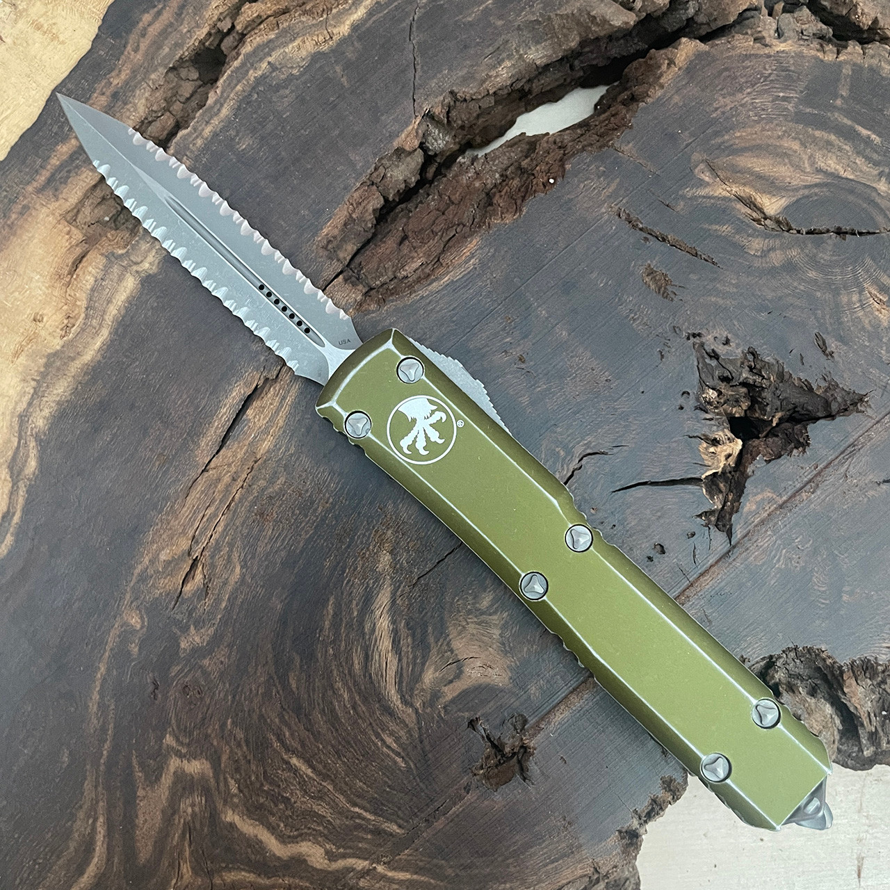 Microtech Ultratech D/E Distressed OD Green Apocalyptic Double