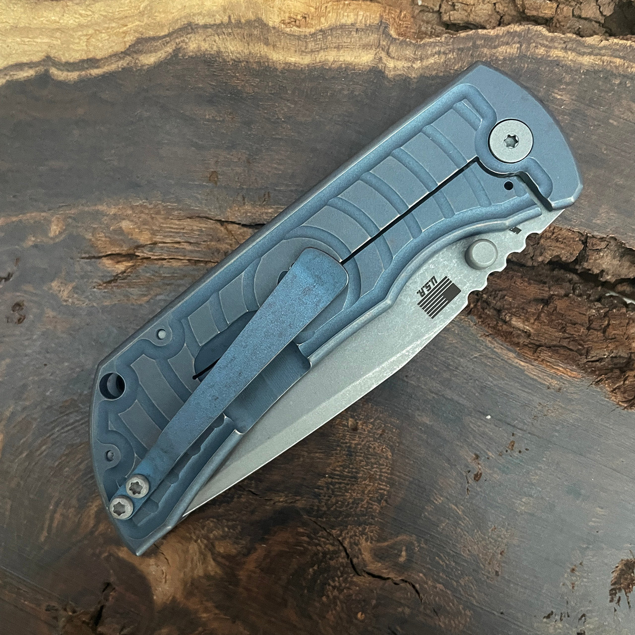 McNees Knives PM MAC 2 3.5 Shockwave Atomic Blue Bronze Titanium