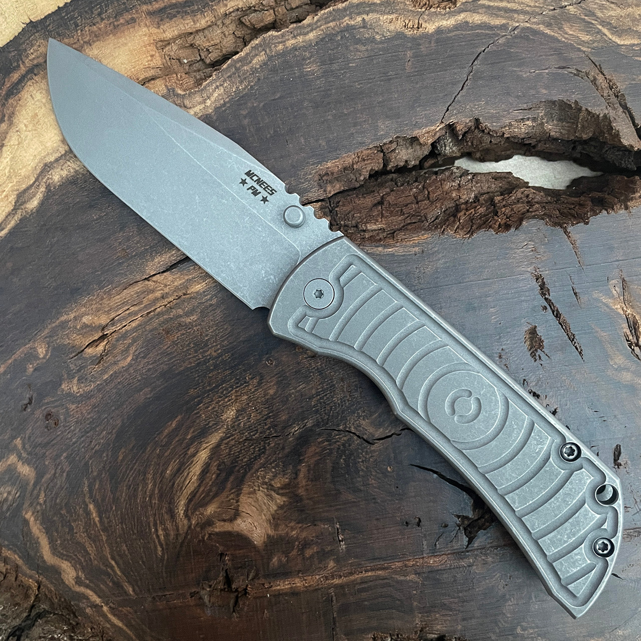 McNees Knives PM MAC 2 3.5 Shockwave Atomic Titanium Handle Matte