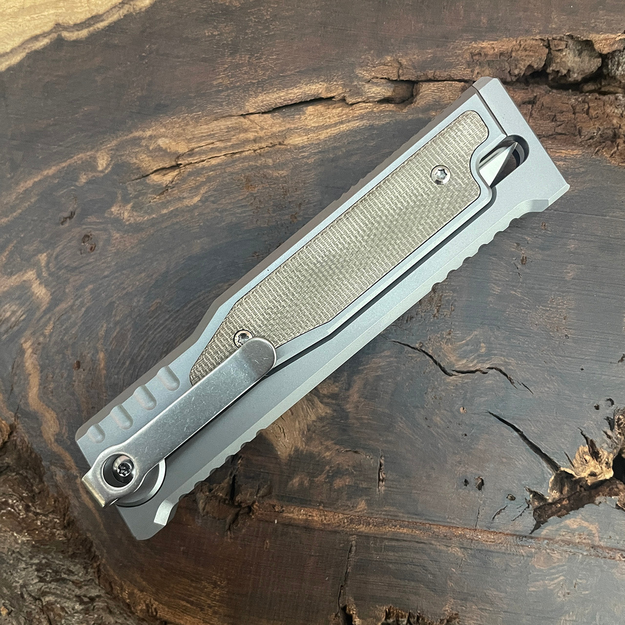 Reate EXO M D/E Gravity Knife Titanium Handle w/ Green Micarta
