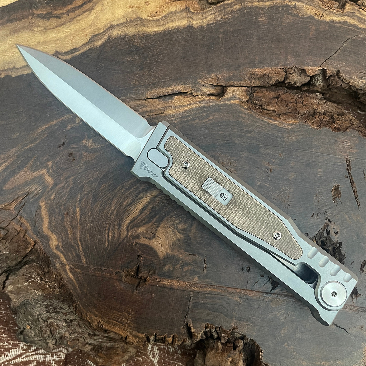Reate EXO M D/E Gravity Knife Titanium Handle w/ Green Micarta