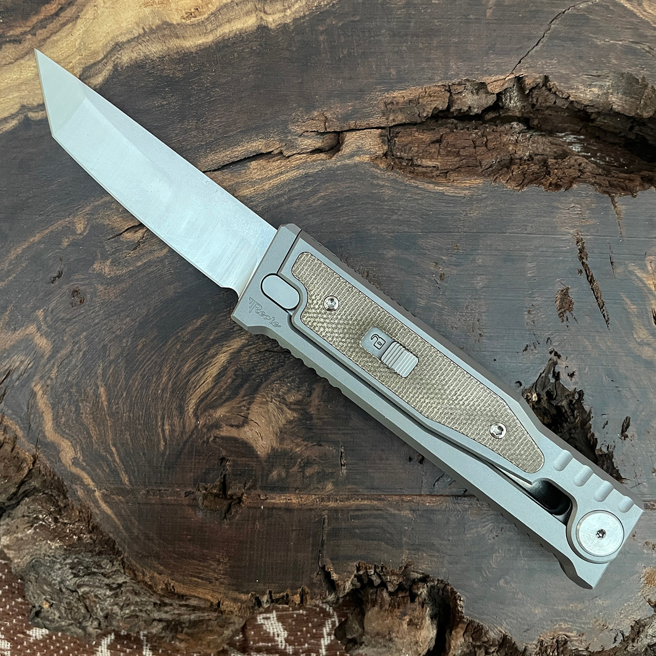 Reate EXO M T/E Gravity Knife Titanium Handle w/ Green Micarta