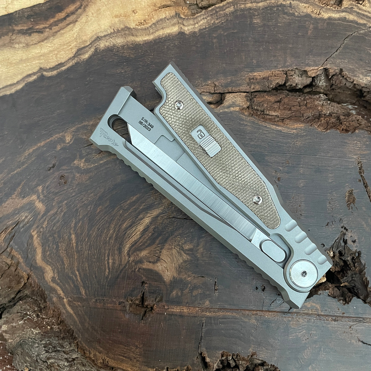 Reate EXO M S/E Gravity Knife Titanium Handle w/ Green Micarta