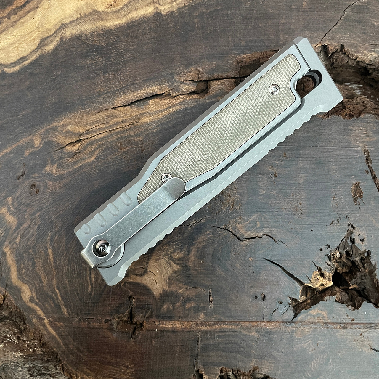 Reate EXO M S/E Gravity Knife Titanium Handle w/ Green Micarta