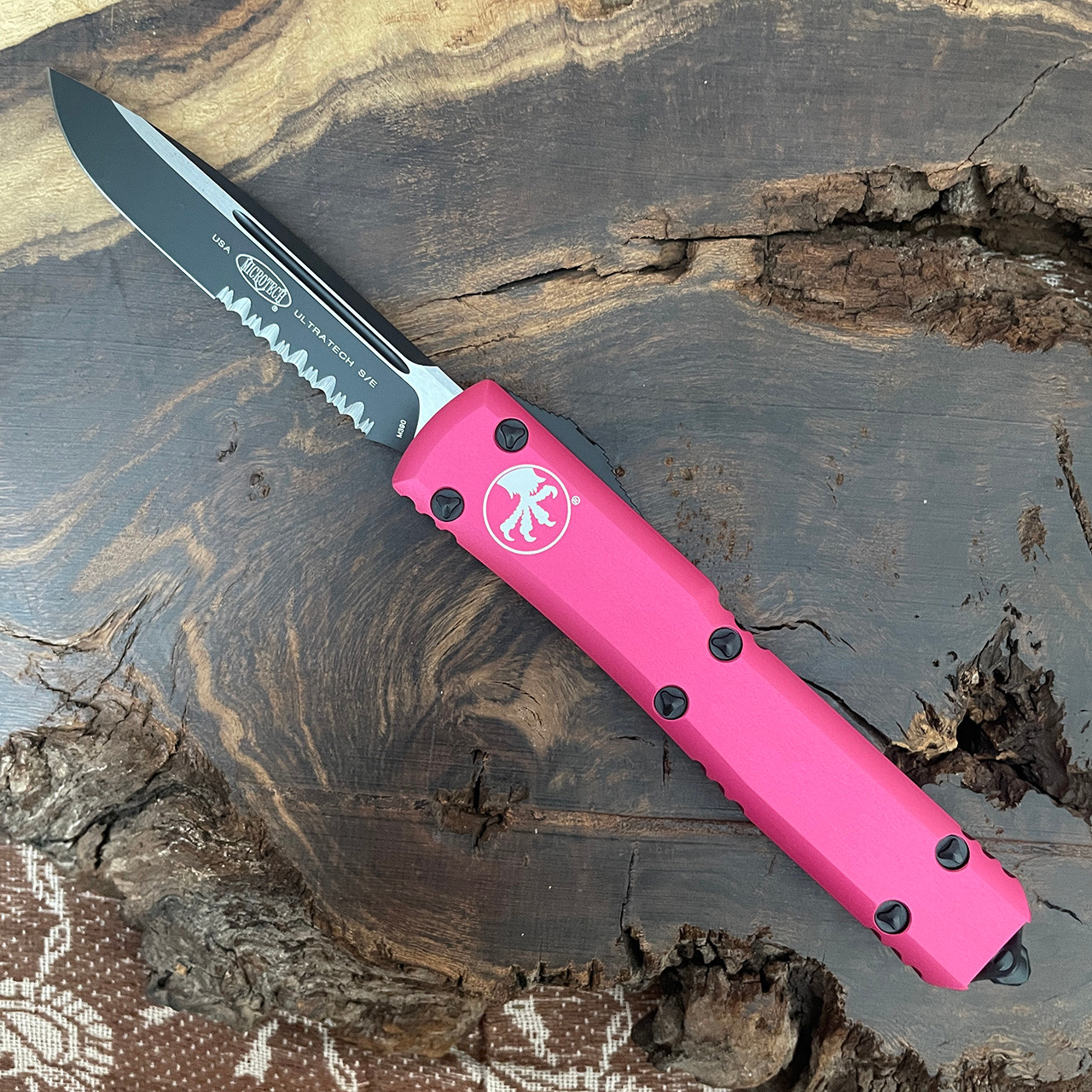 Microtech Ultratech S/E Pink Serrated 121-2PK | American Edge Knives