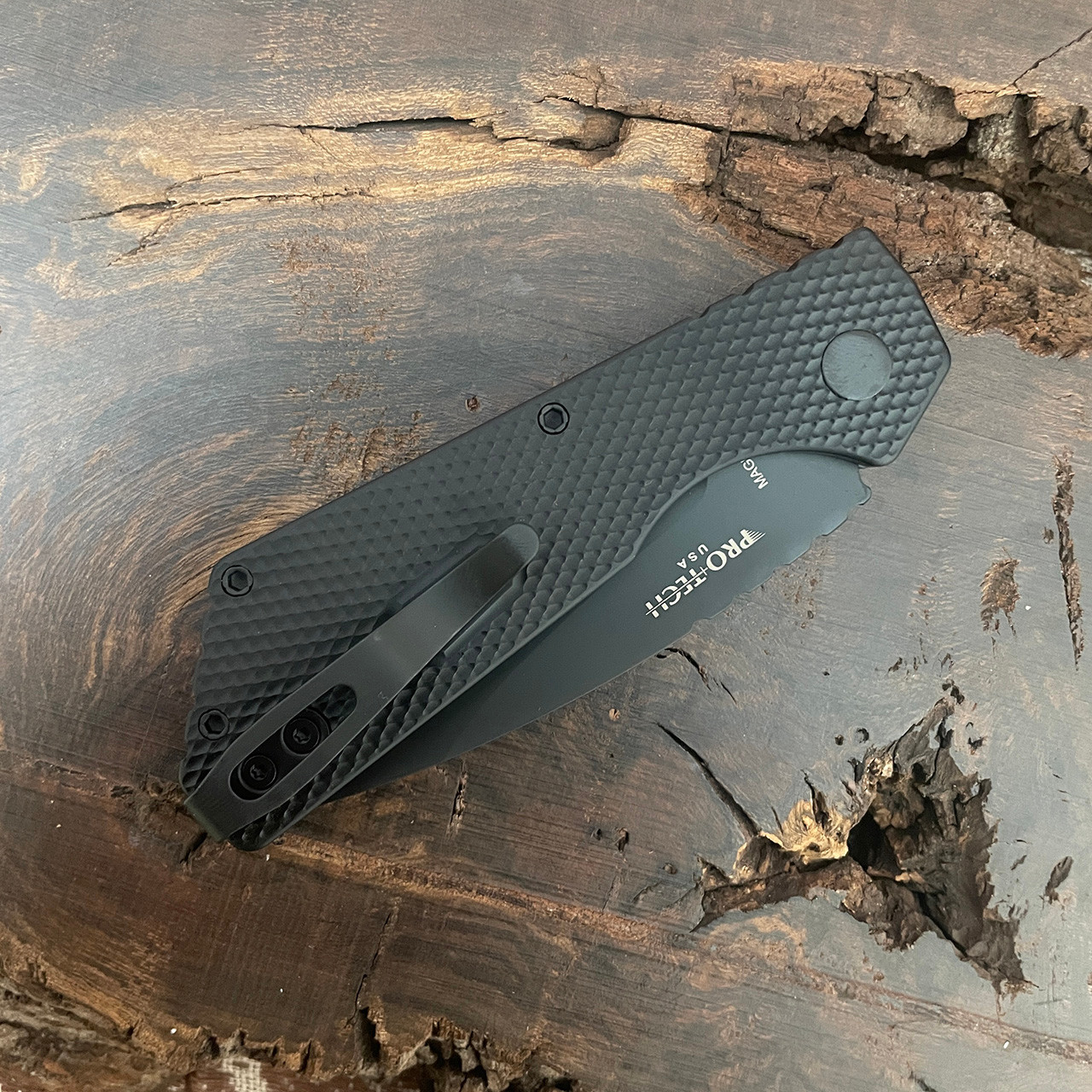 Pro-Tech Strider PT+ Auto Textured Black Handle DLC Black MagnaCut