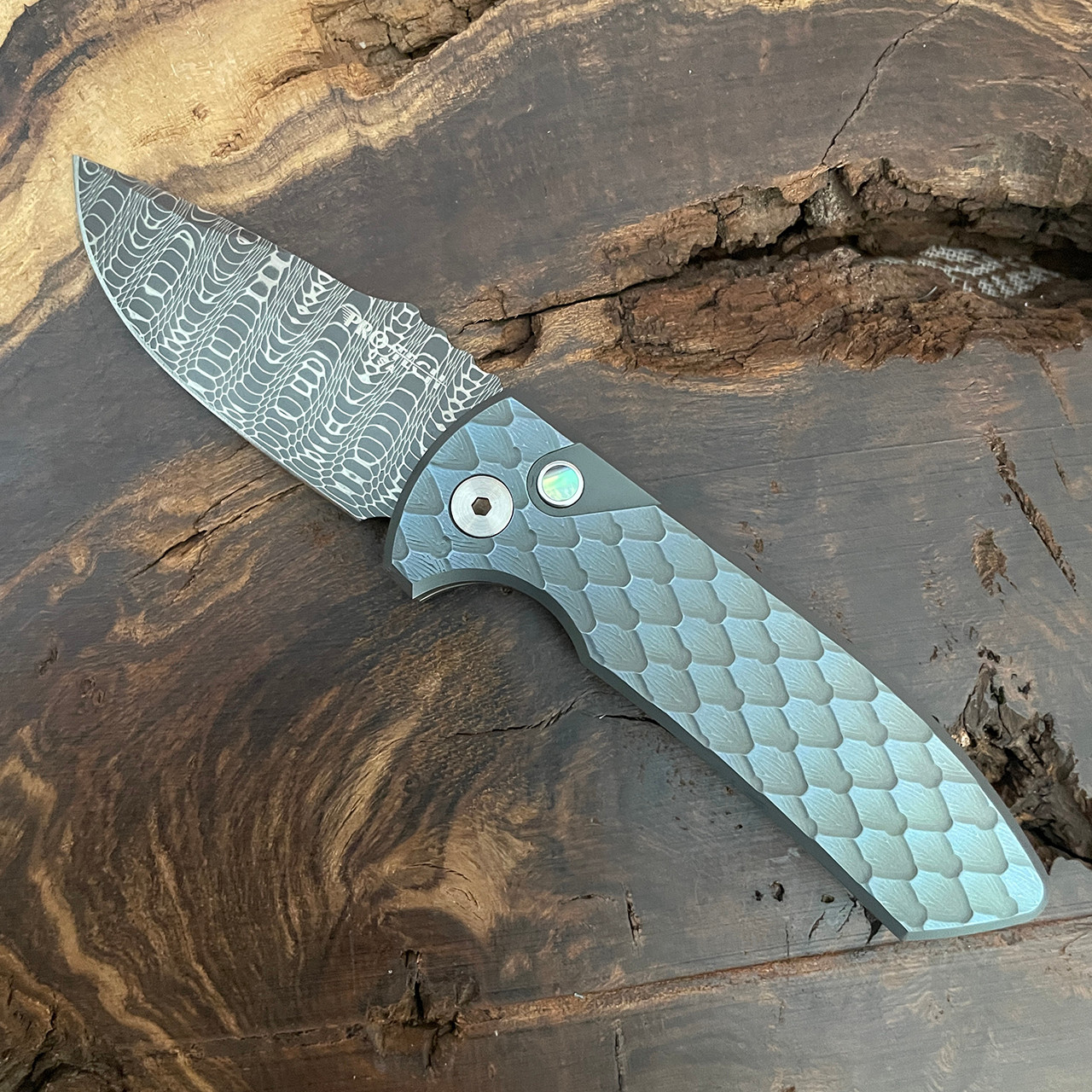 Pro-Tech Les George SBR Custom Green Double Feather Textured Ti Handle ...