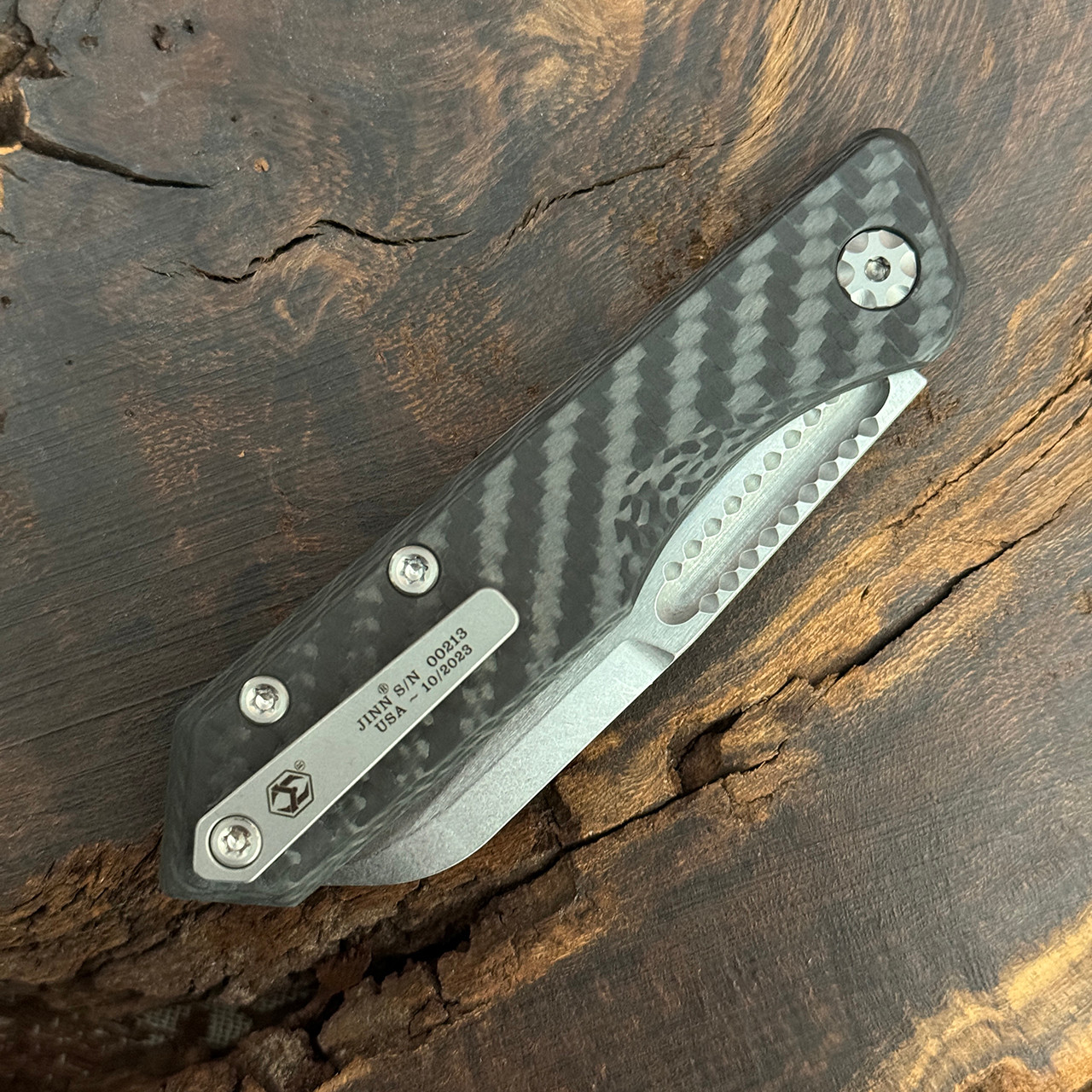 Heretic Knives Jinn Slip Joint Carbon Fiber Stonewash Serrated