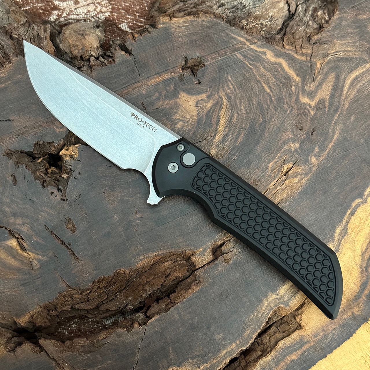 Pro-Tech Mordax Button Lock Flipper Honeycomb Textured Black