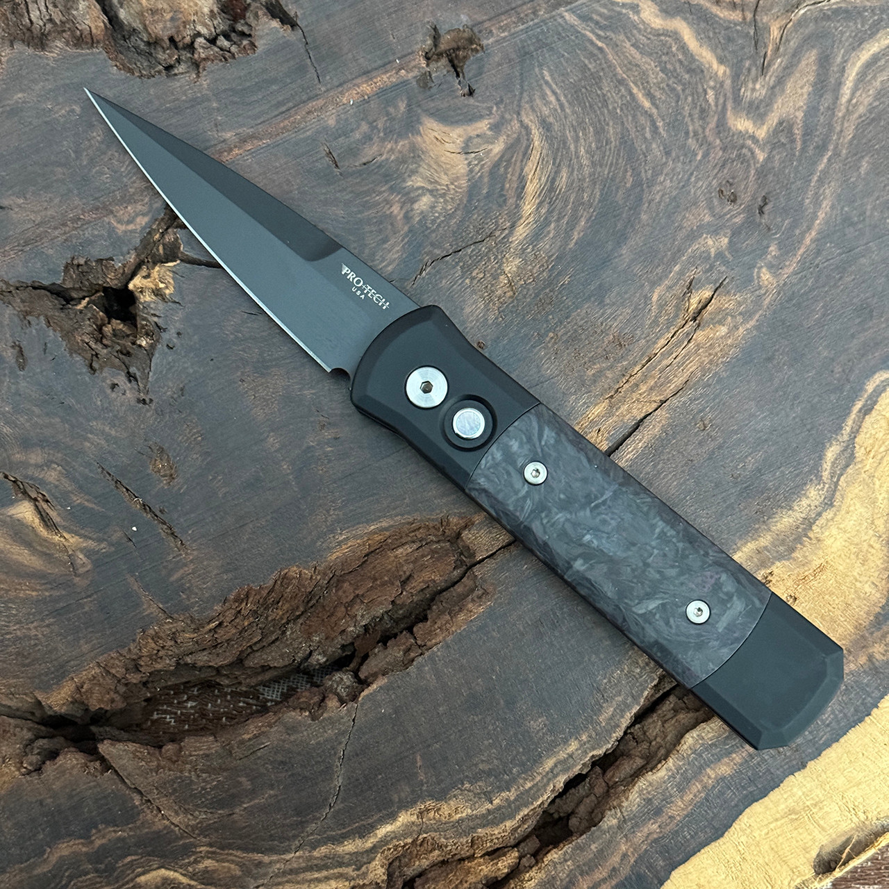 Pro-Tech Godson Black Handle w/ Dark Matter Purple Fat Carbon
