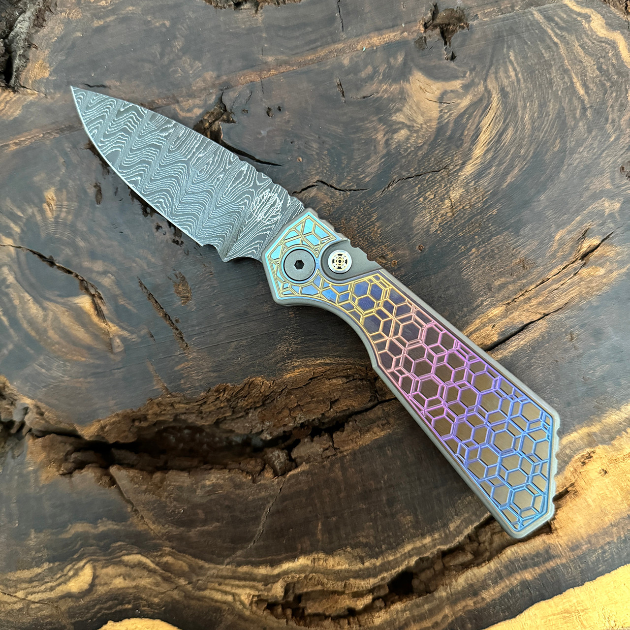 Pro-Tech Strider PT+ Auto Chipped Metal Unique Anodized Titanium