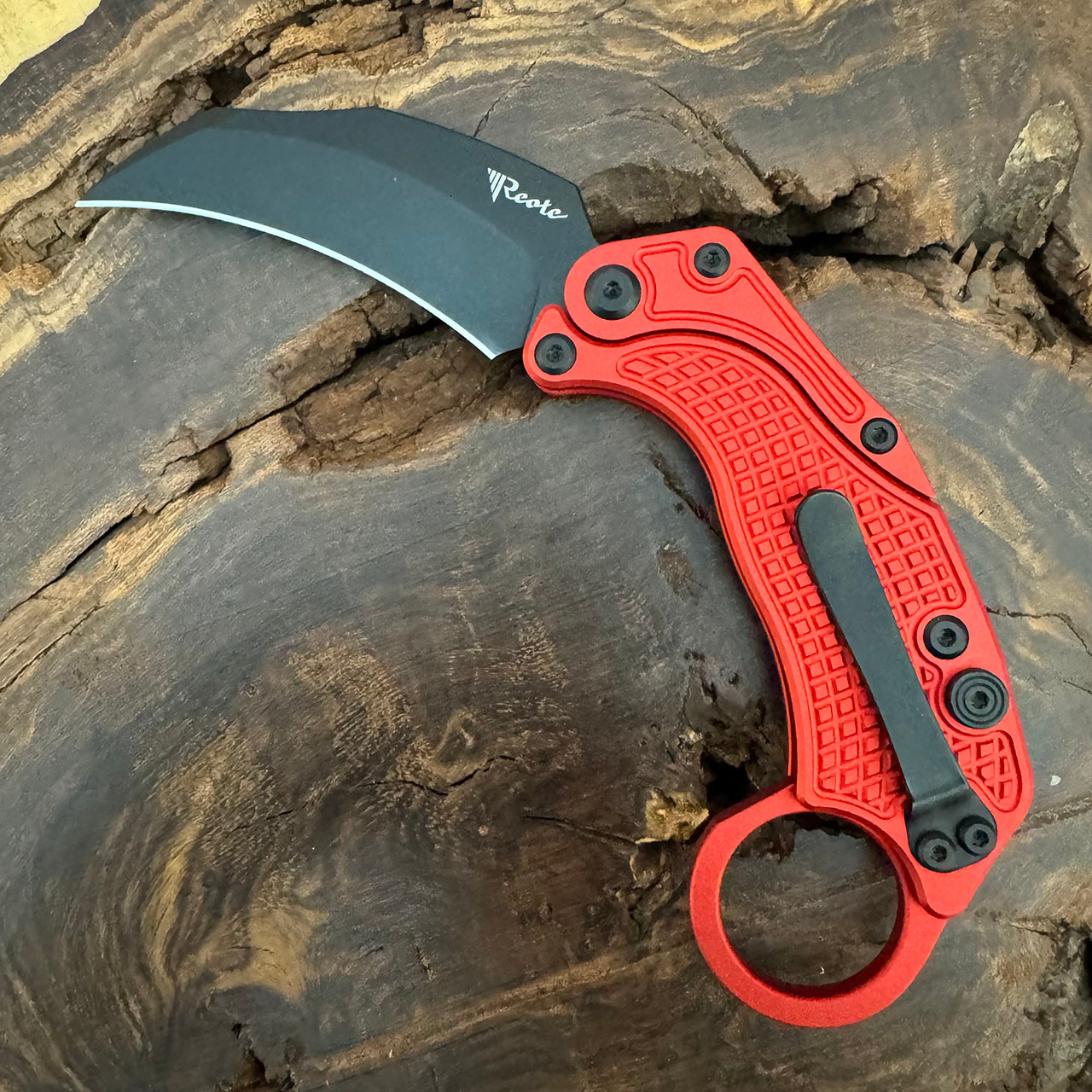 Reate Knives EXO-K Button Lock Karambit Gravity Knife Red Handle