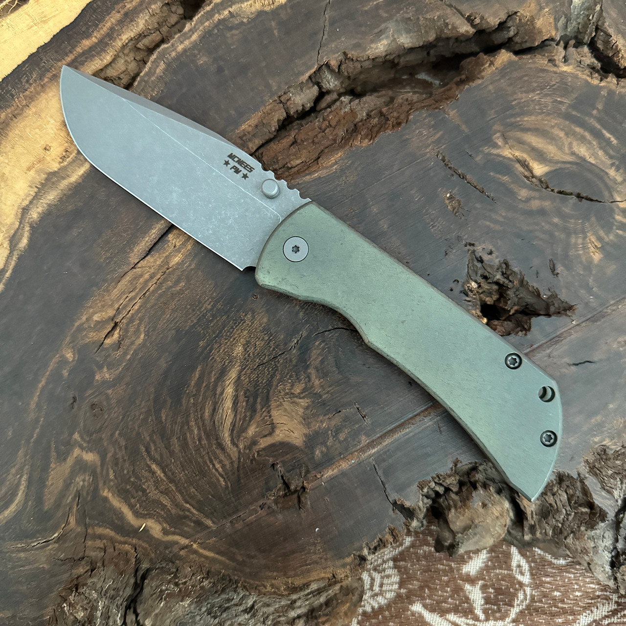 McNees Knives PM MAC 2 3.5 Smooth Atomic Green Bronze Titanium