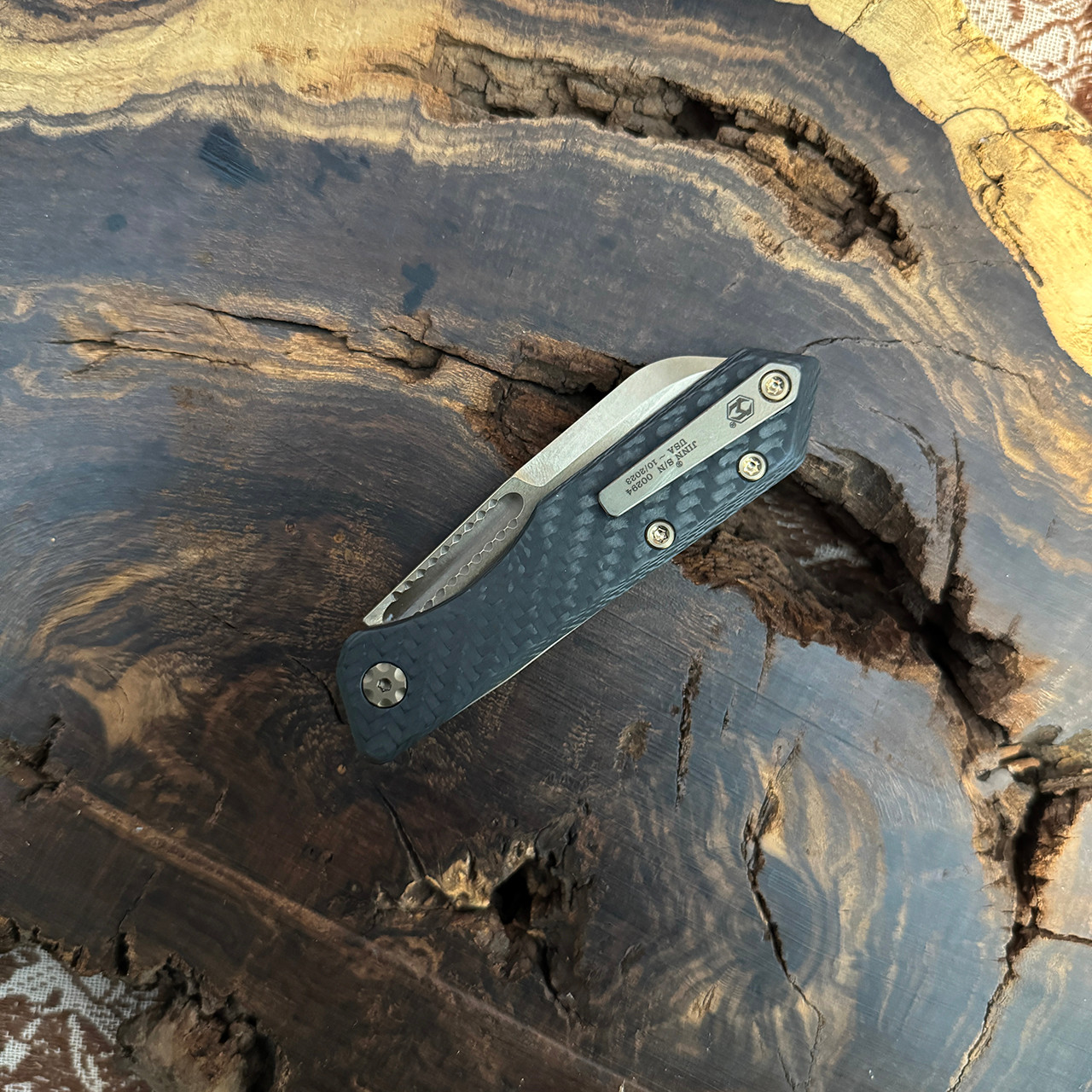 Heretic Knives Jinn Slip Joint Carbon Fiber Handle Stonewash