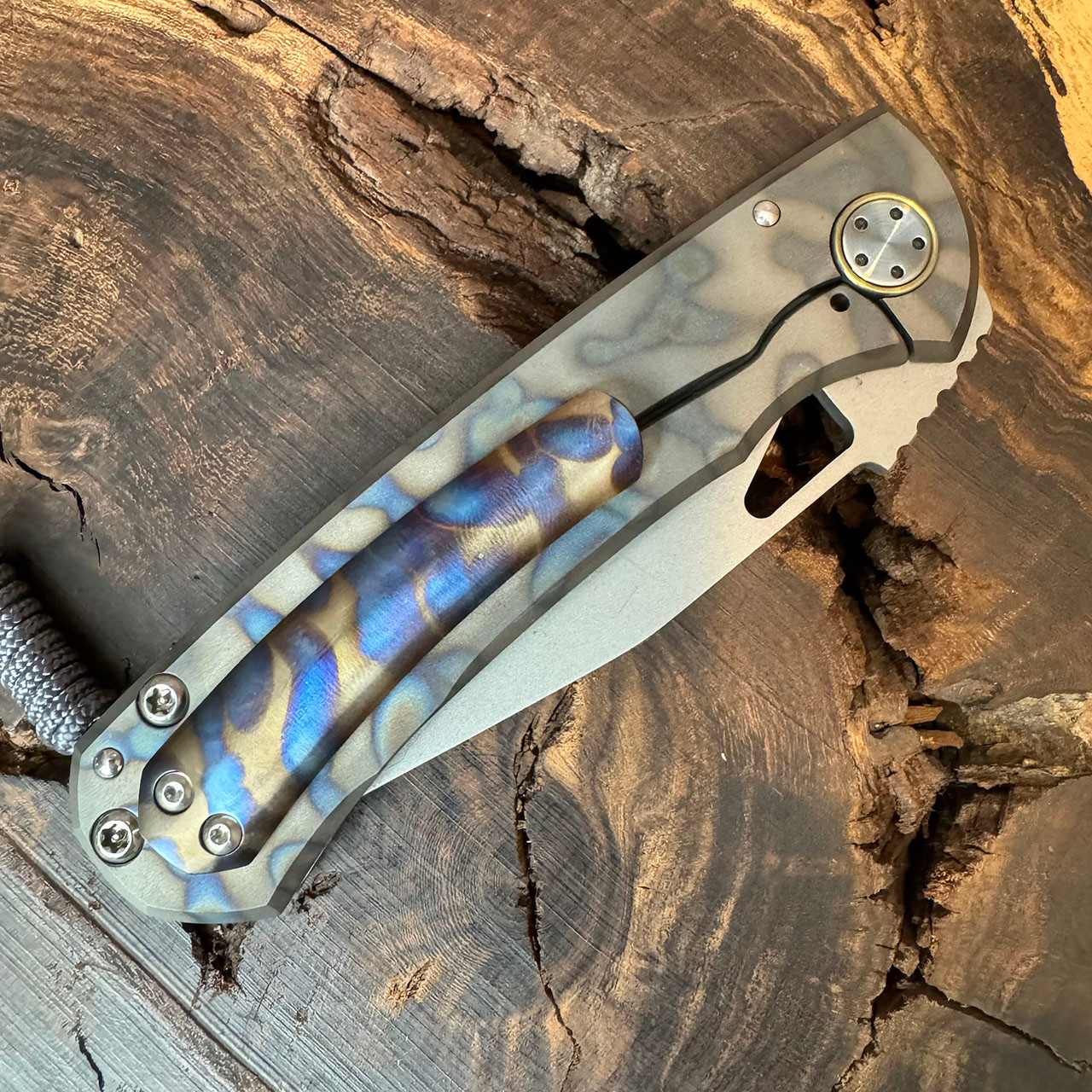 Harm Edged Tools Custom Resistor Frame Lock Flamed Titanium Handle Bead ...