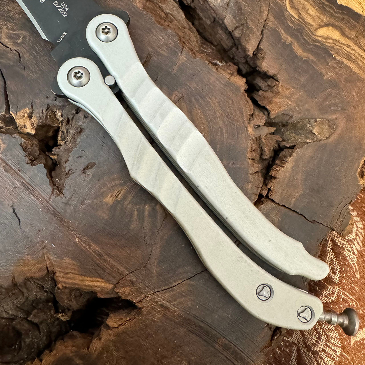 Microtech Metalmark Silver Aluminum Handles Black Blade Balisong ...