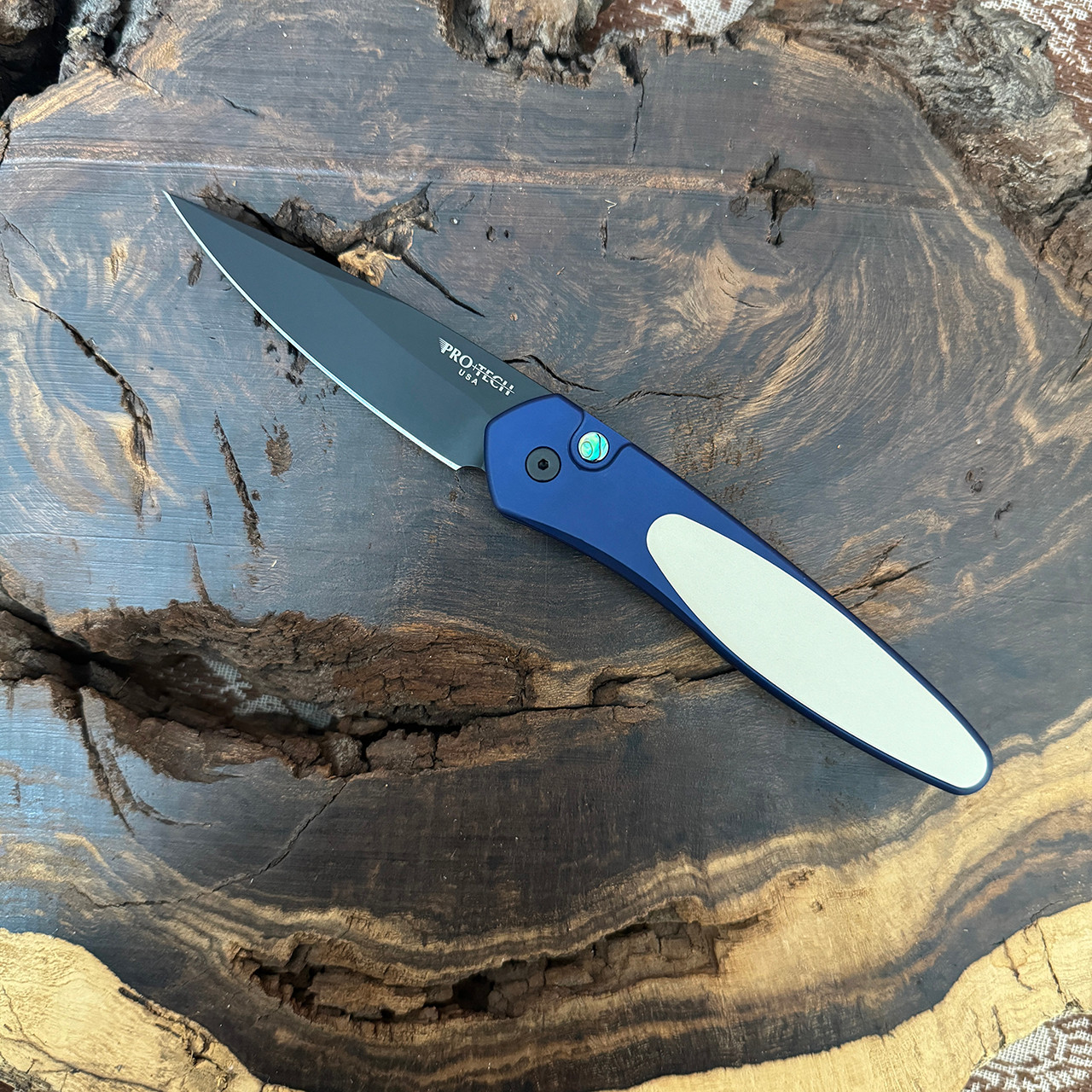 Pro-Tech Newport Midnight Blue Handle w/ Ivory Micarta Inlay DLC