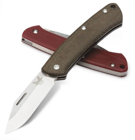 Benchmade Proper Slip Joint Folder Clip Point Green Canvas Micarta 318