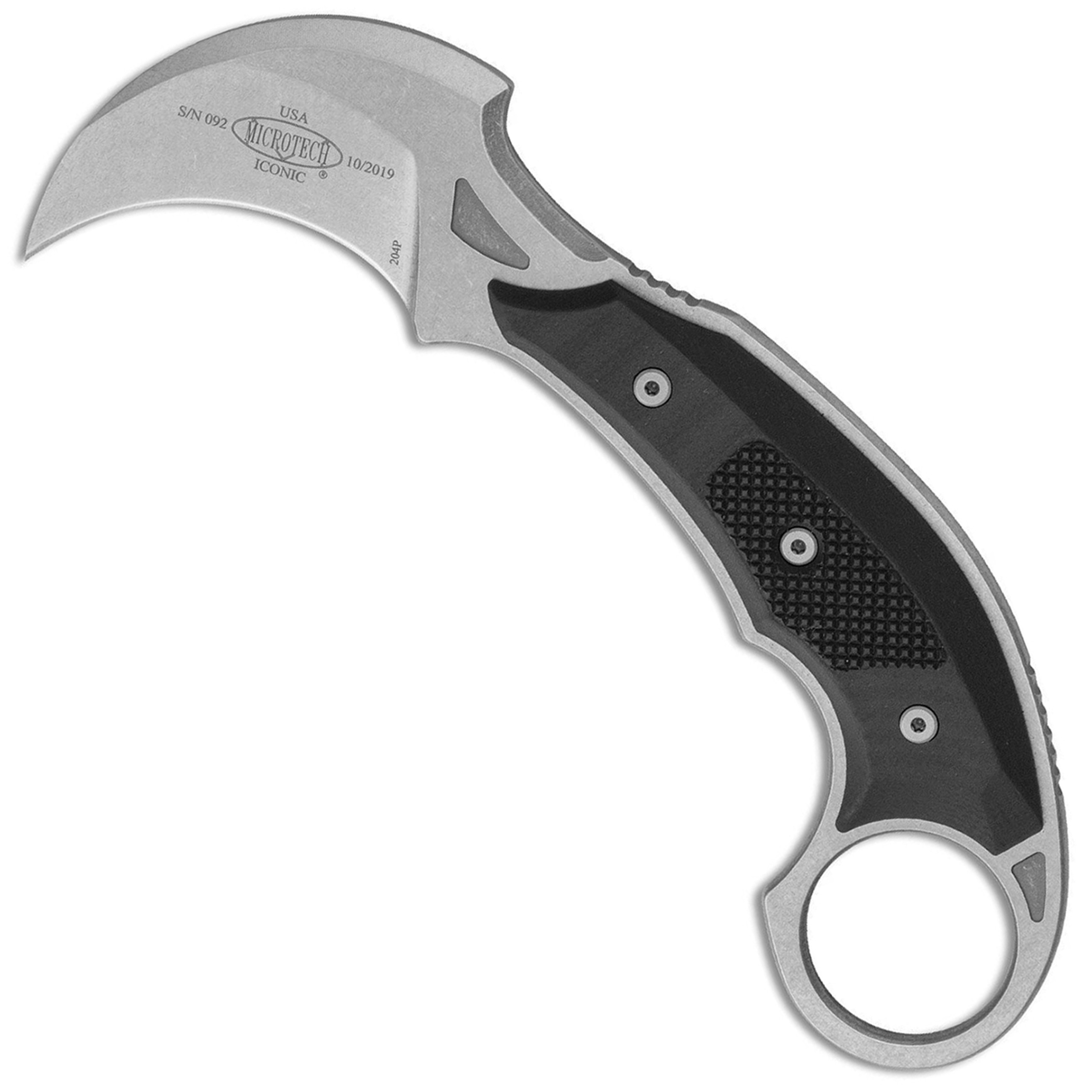 Microtech Bastinelli Iconic Karambit Fixed Blade Black G-10 Stonewash ...