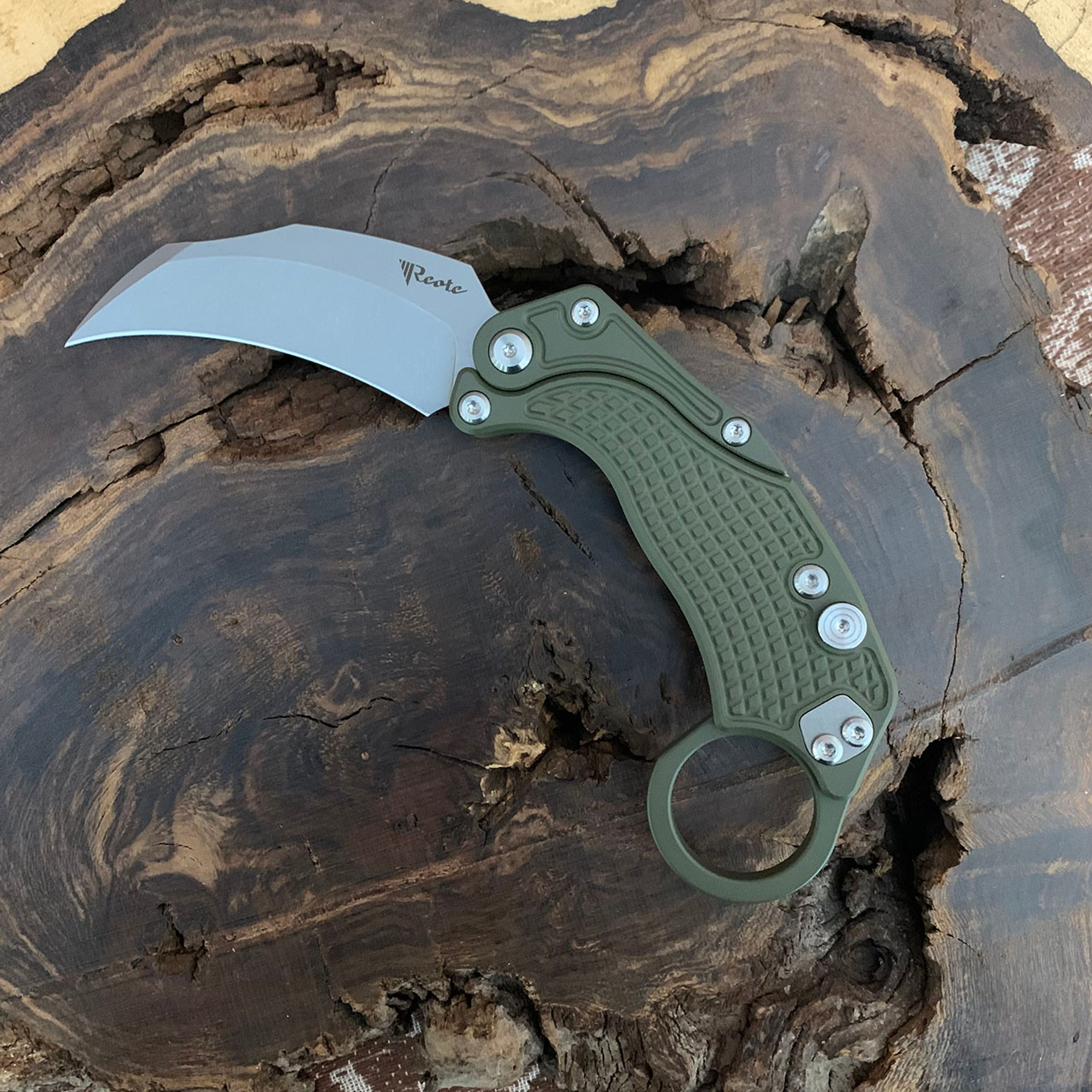 Reate Knives EXO-K Button Lock Karambit Gravity Knife Green Handle