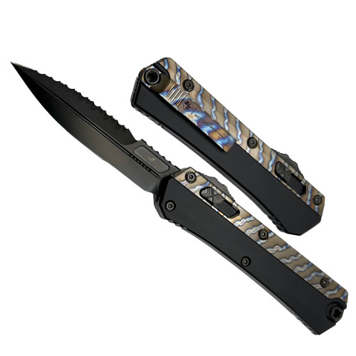 Microtech Glykon Bayonet Flamed Ti Accents DLC Serrated Blade DLC Hardware Signature Series 184-2DLCFA