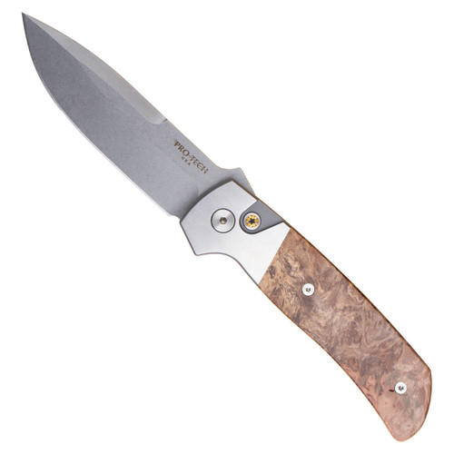 Pro-Tech Terzuola ATCF Auto Custom Steel Two Tone Matte/Satin Frame w/ Maple Burl Inlays Stonewashed Magnacut Blade Pearl Button 2023-ATCF-009