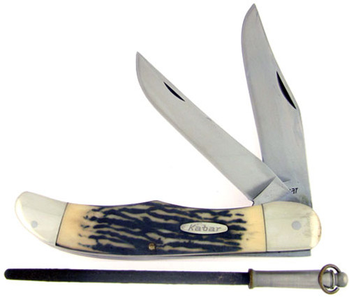 Ka-Bar Two Blade Folding Hunter Stag Delrin 1184